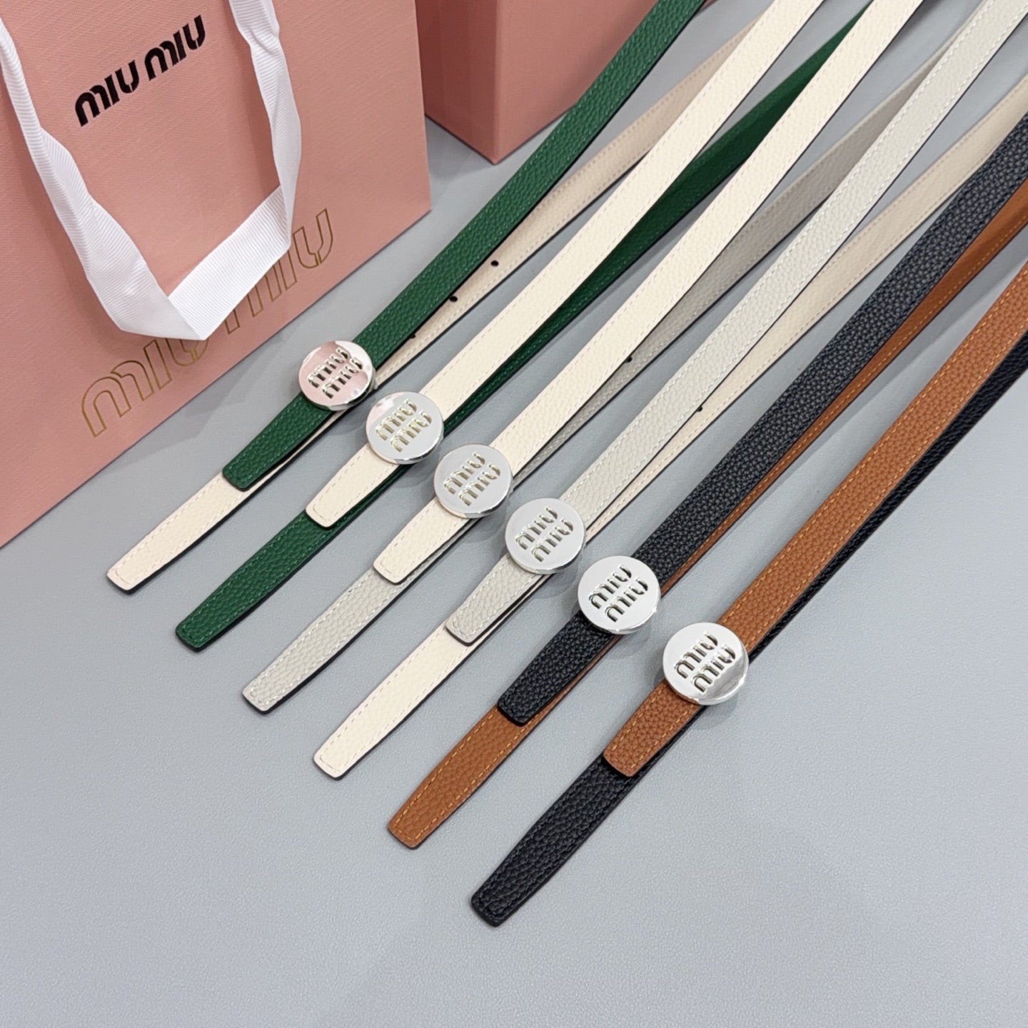 Miumiu 2026 Round Logo Buckle Belt 15mm Cowhide 215692