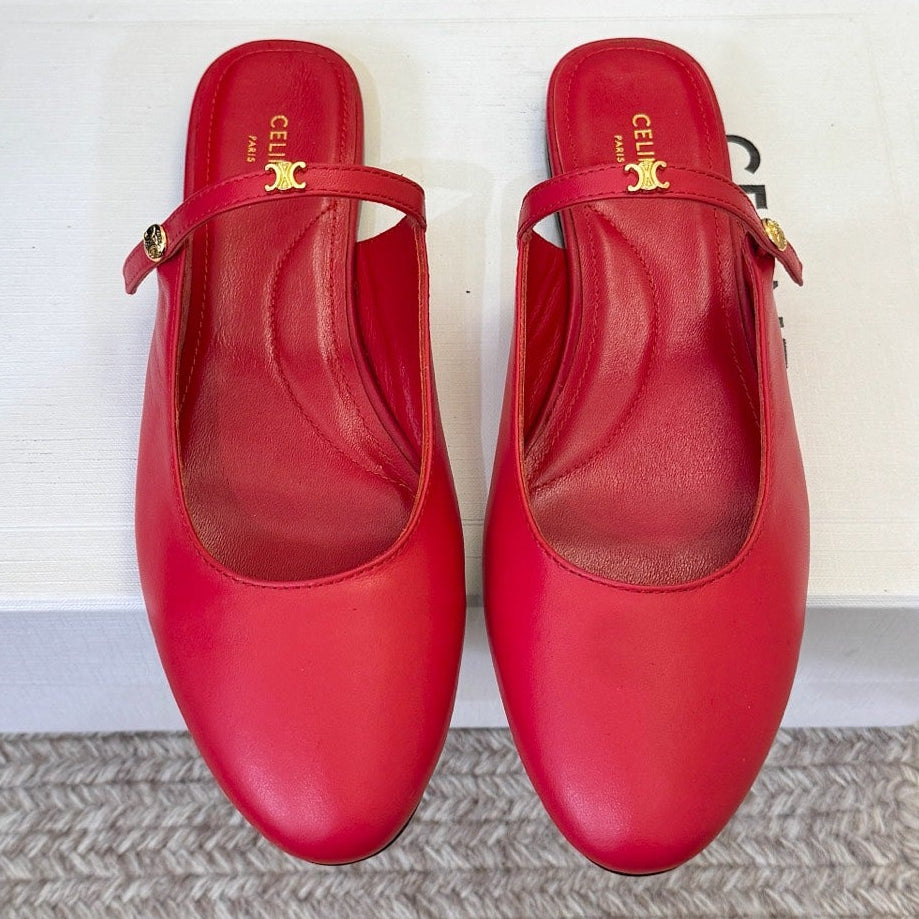 Celine 2026 Arc De Triomphe Flat Mule Calfskin Denim 104875