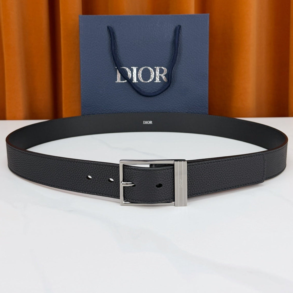 Dior 2026 Square Buckle Belt 35mm Grained Calfskin