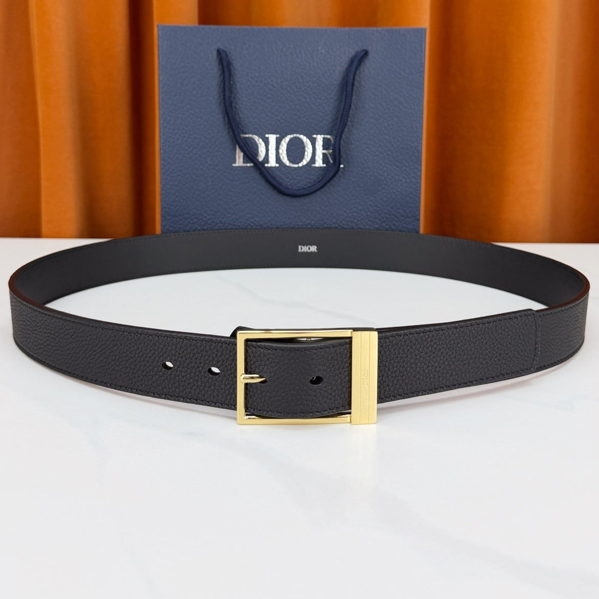 Dior 2026 Square Buckle Belt 35mm Grained Calfskin