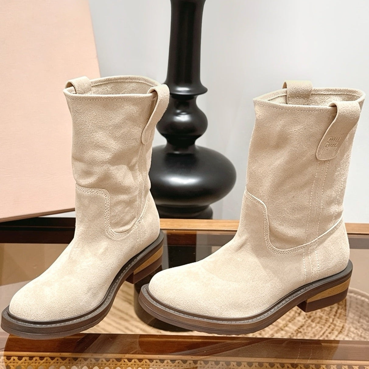 Miu Miu 2026 Thick-Soled Mid-Calf Slouch Boots Suede 991033