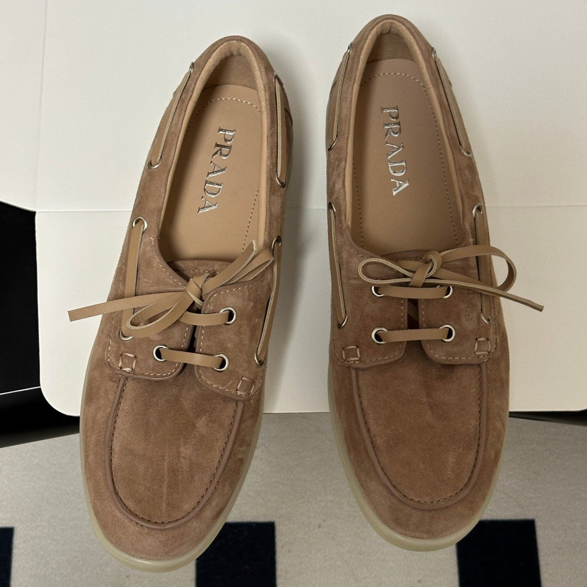 Prada 2026 Lace Up Boat Shoes Suede 151260