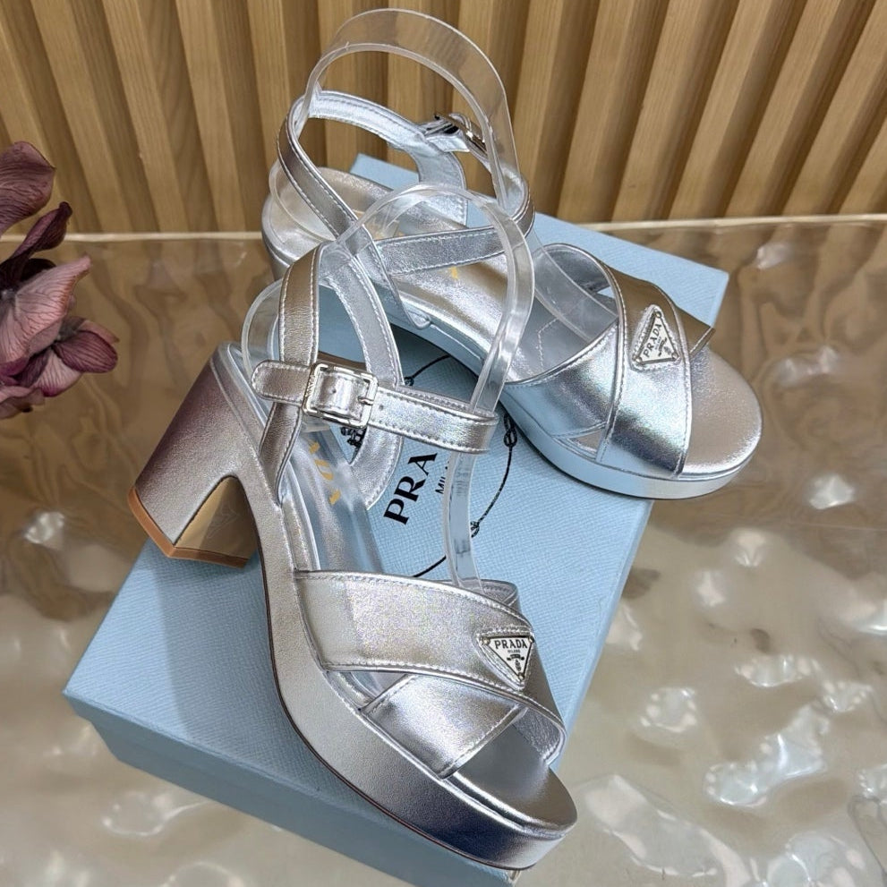 Prada 2026 Round-Toe Platform Sandals 75mm Cowhide 151253