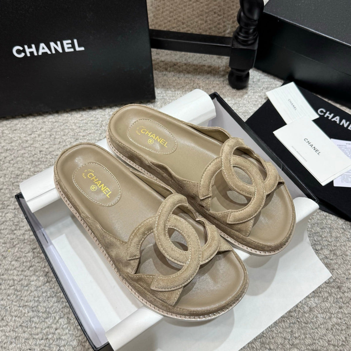 Chanel 2026 Flat Sandals Suede Leather