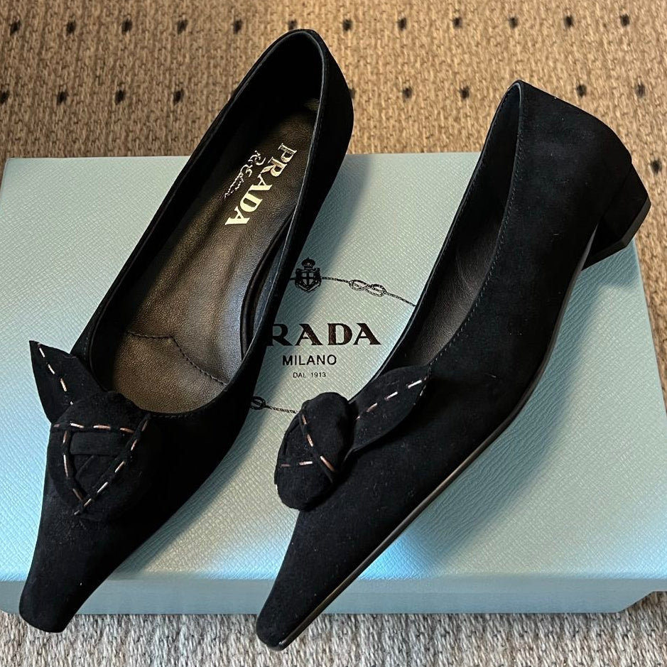 Prada 2026 Bow Pointed Toe Pumps Suede 151280