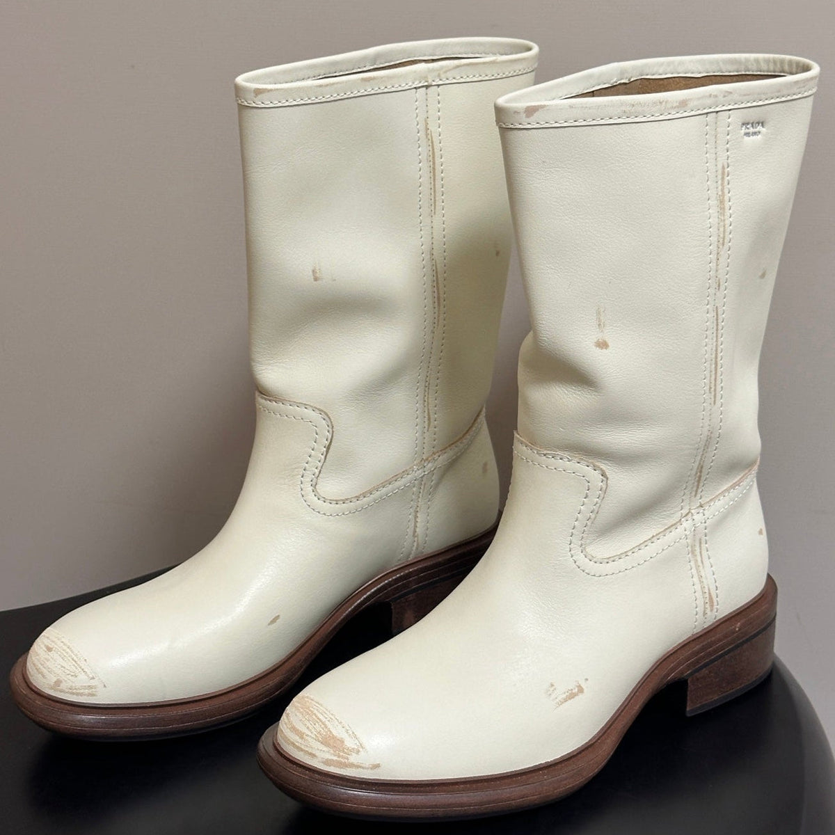Prada 2026 Vintage-Effect Boots 40mm Calfskin 151275