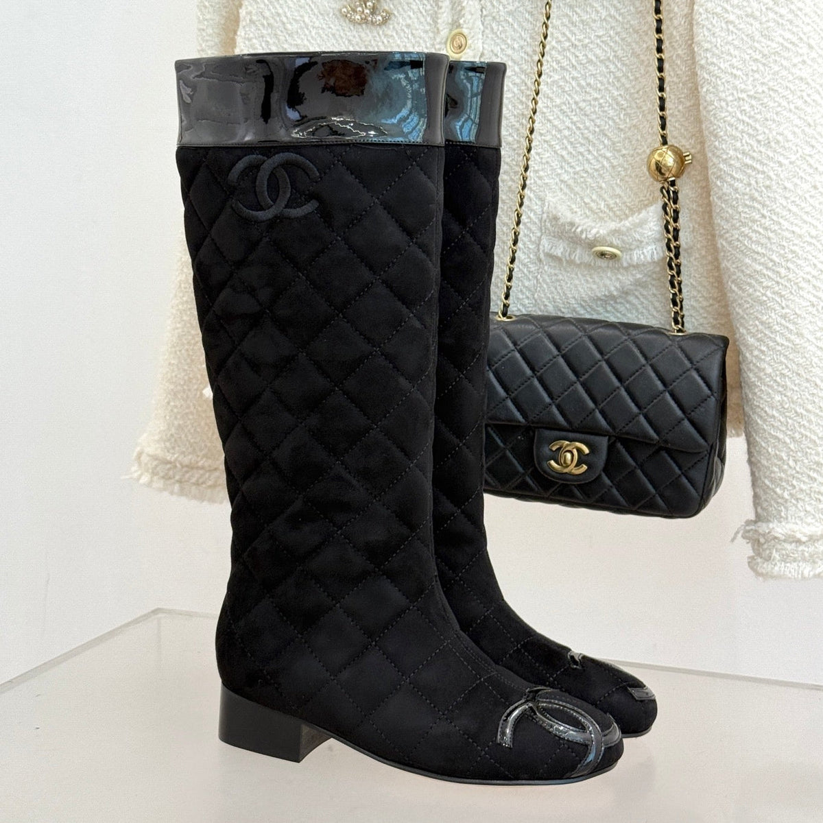 Chanel 2026 Quilted Ligne Cambon Boots Suede Leather 188462