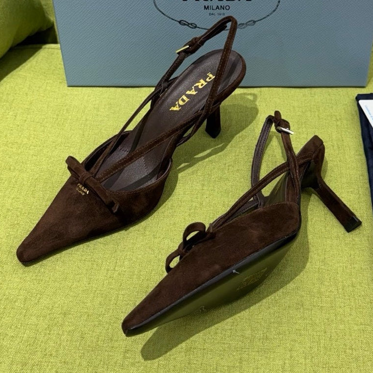 Prada 2026 Pointed Toe Slingback 75mm Suede Leather 148651