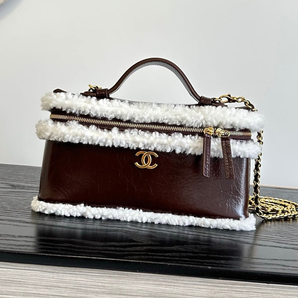 Chanel 2026 Top Handle Long Vanity Case Bag 23cm Suede Leather