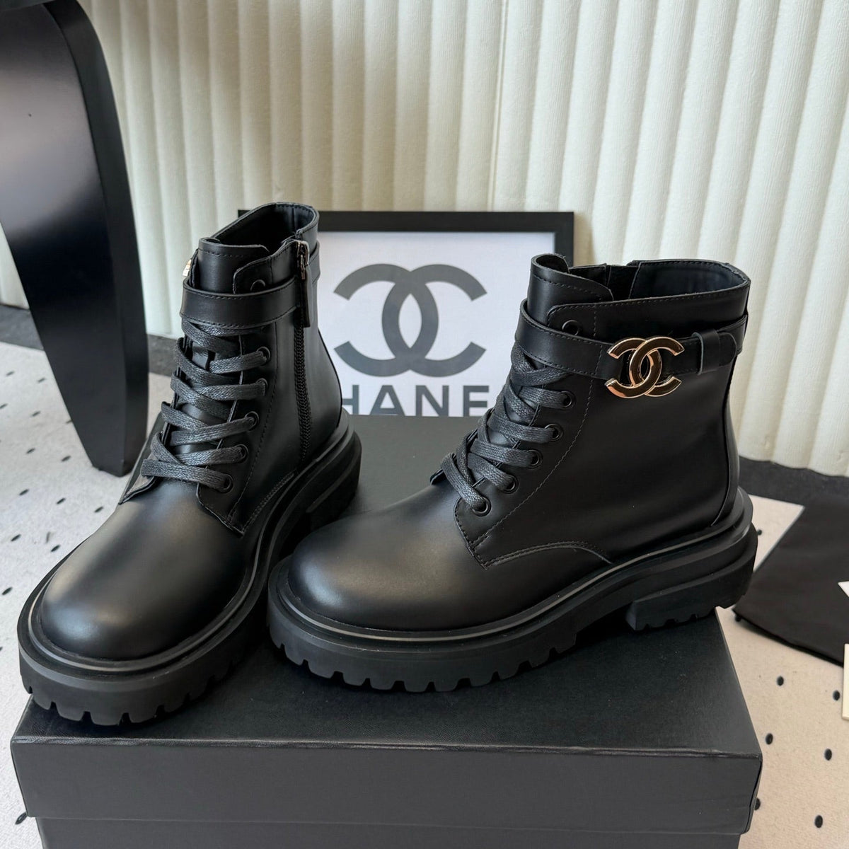 Chanel 2026 Lace Up Combat Boots Suede Leather 189927