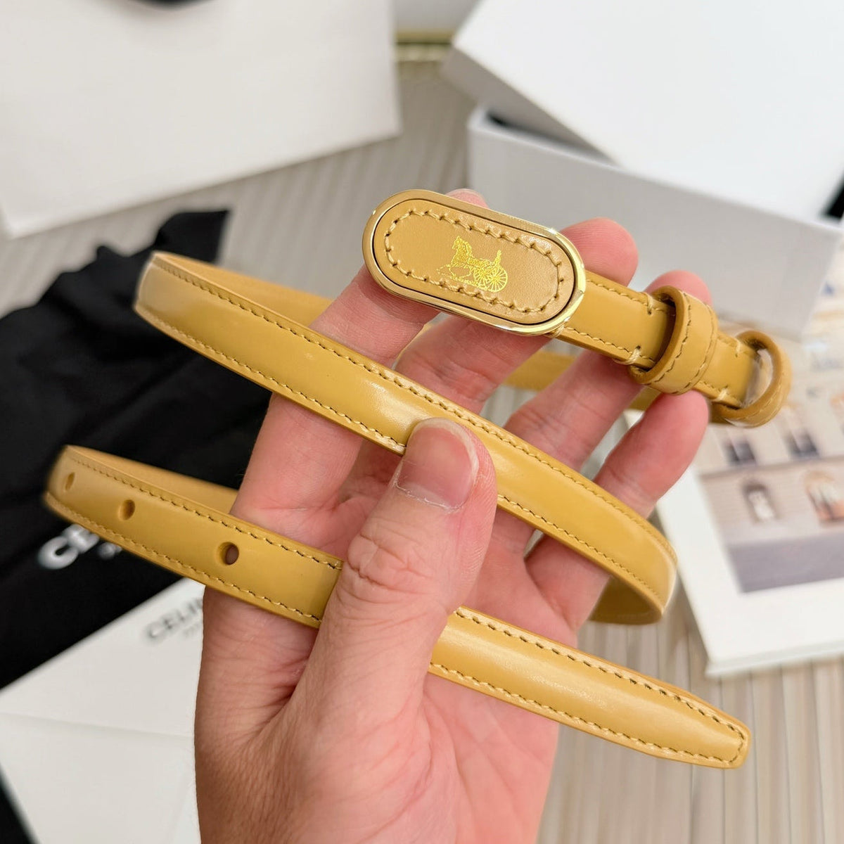Celine 2026 Chariot Taurillon Belt 13mm Leather 218707