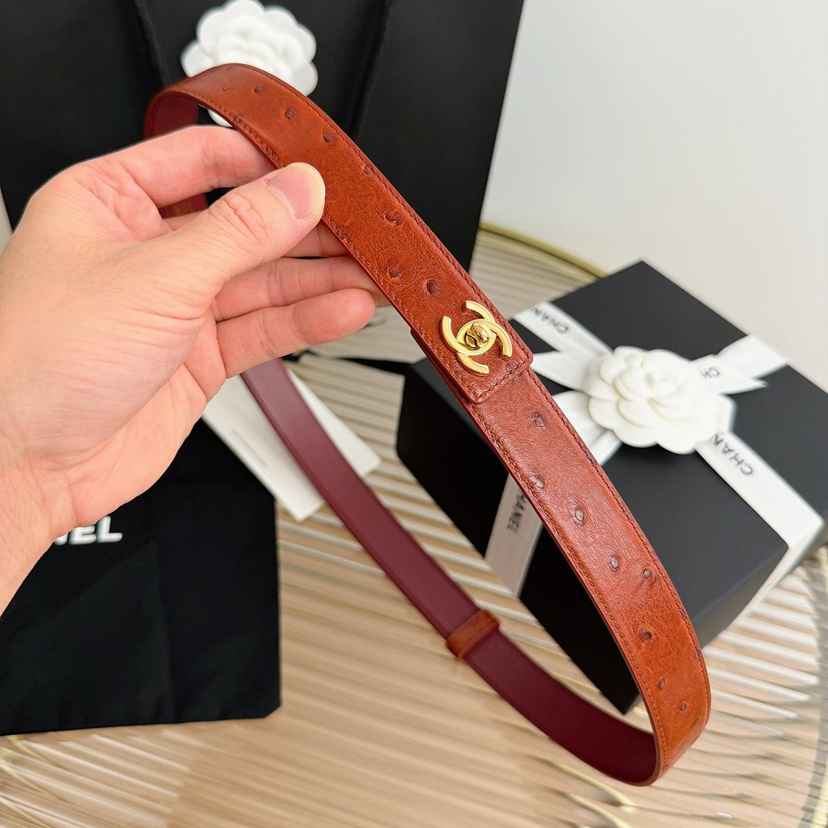 Chanel 2026 CC Logo Turn-Lock Belt 25mm Leather 219814