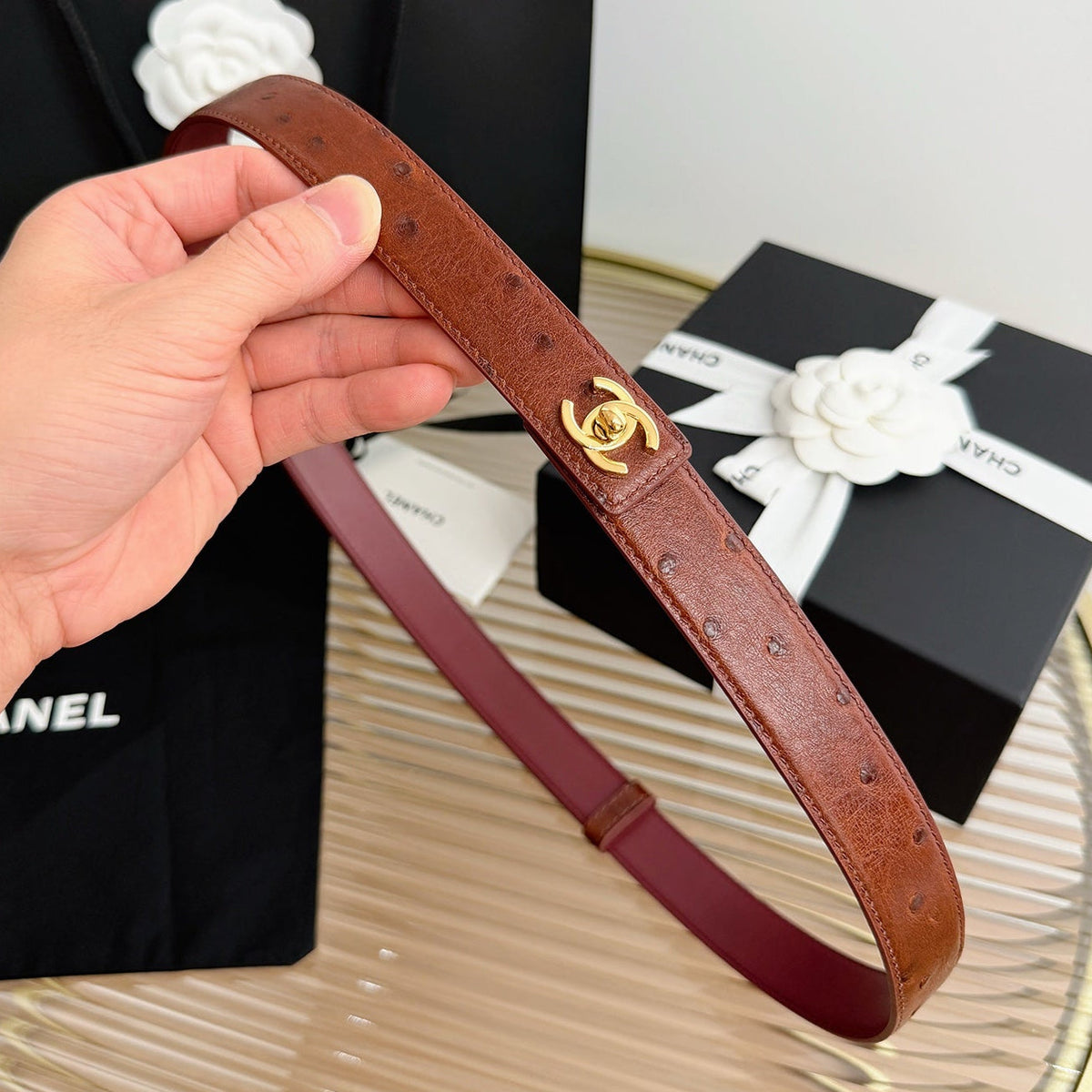 Chanel 2026 CC Logo Turn-Lock Belt 25mm Leather 219814