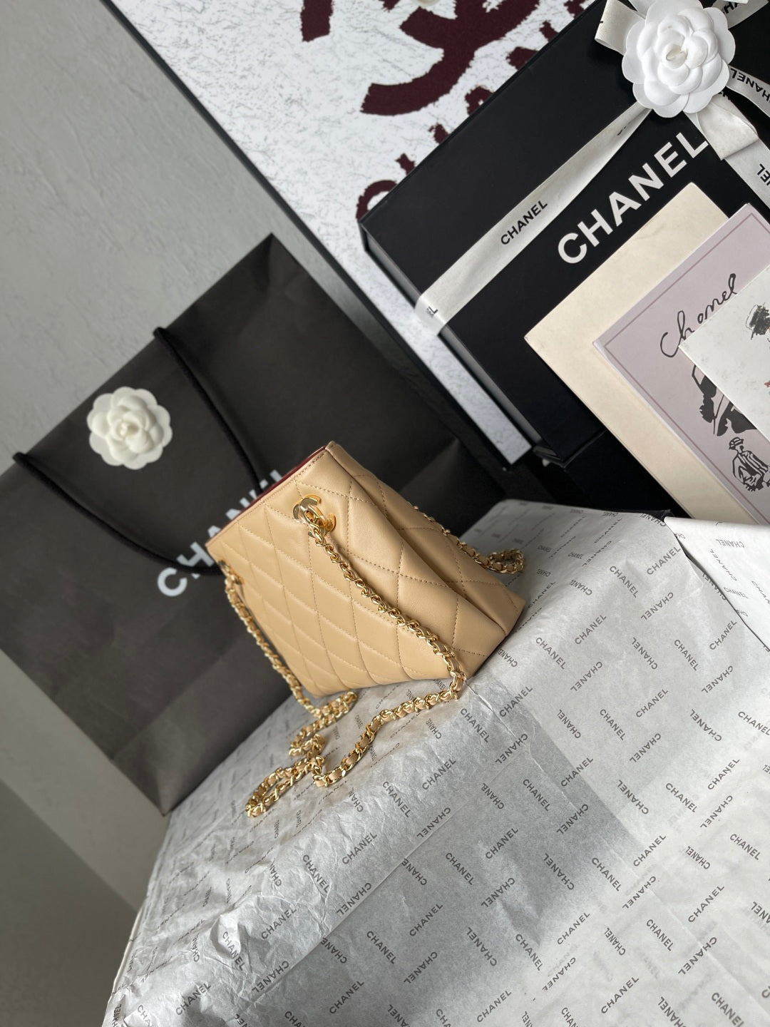 Chanel 2026 Shopping Bag 24.5cm Beige Lambskin