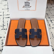 HM 26ss Oran Sandals Blue Brown Denim Cowhide 617181