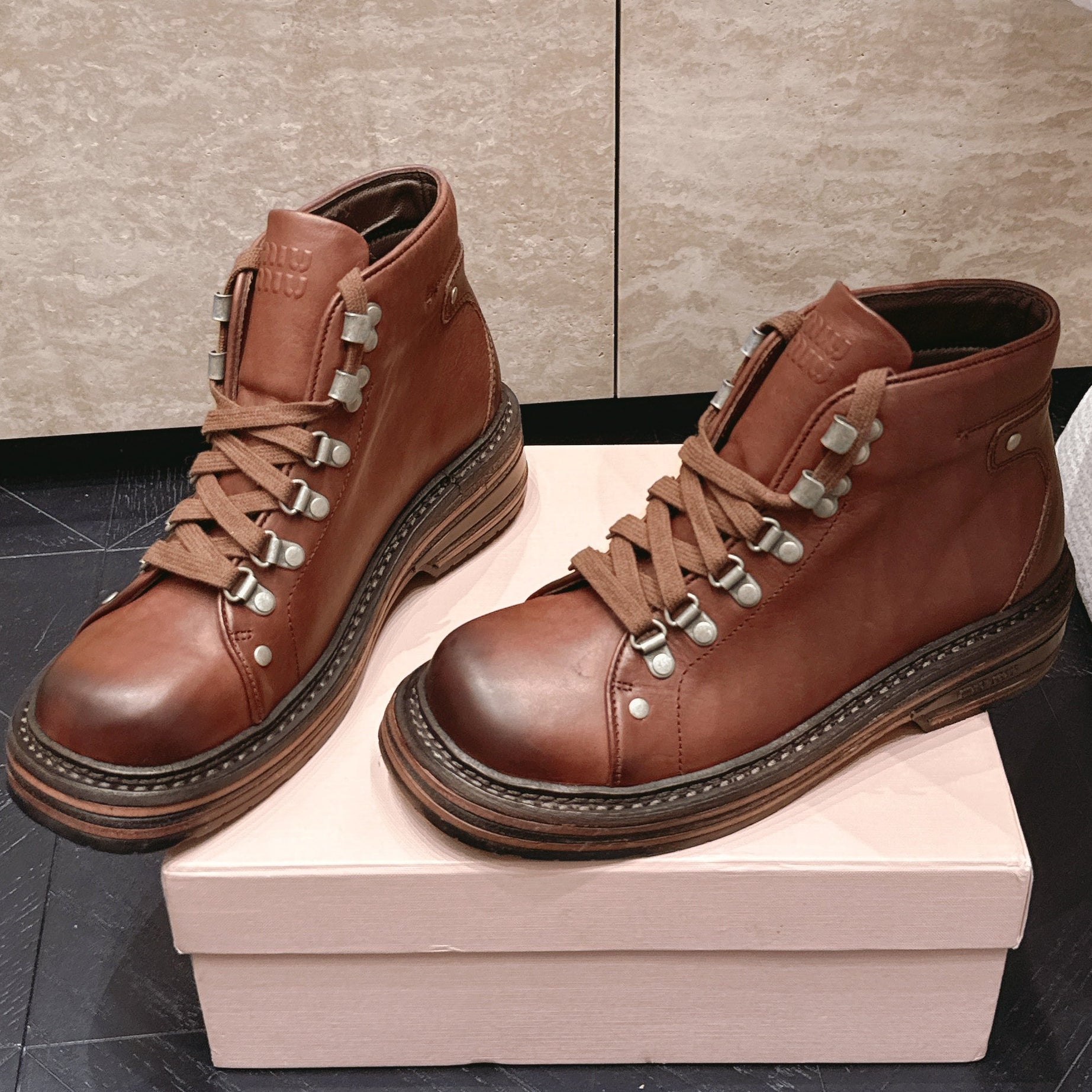 Miumiu 2026 Hiking Ankle Boots Cowhide 954315