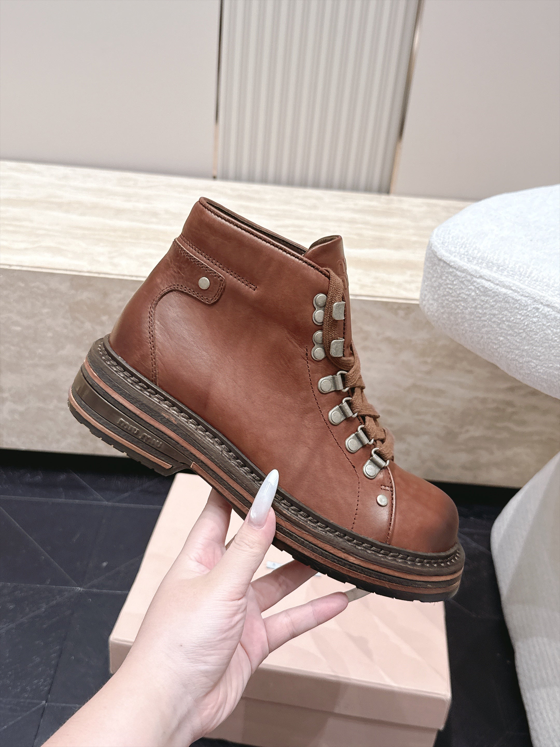 Miumiu 2026 Hiking Ankle Boots Cowhide 954315