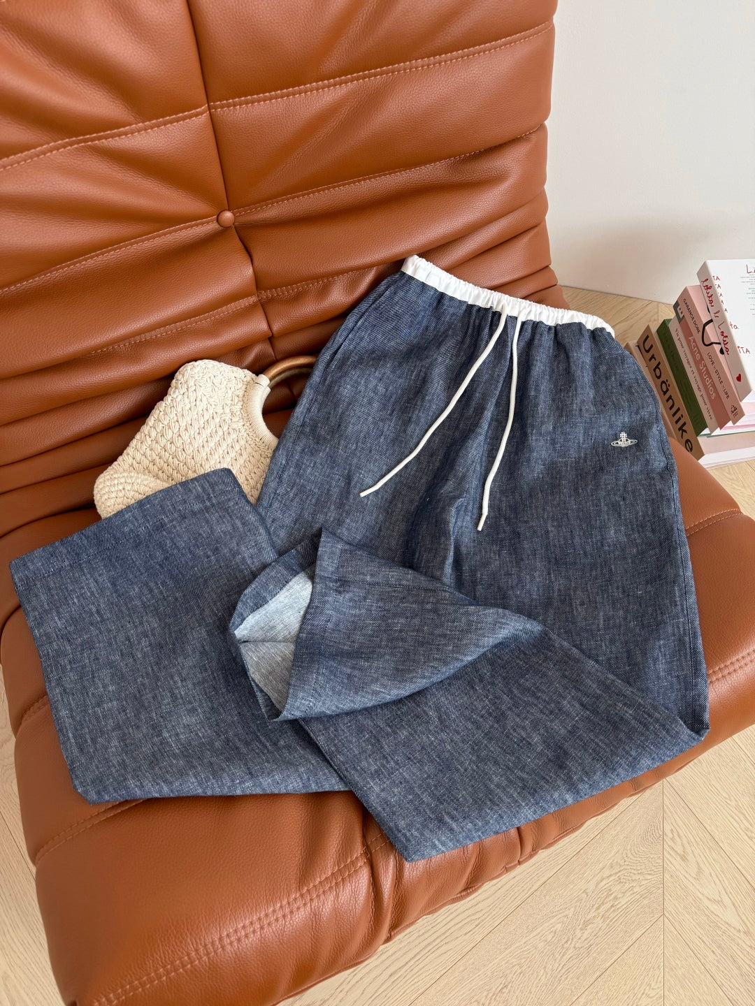 CD 25 Pants Blue White Linen