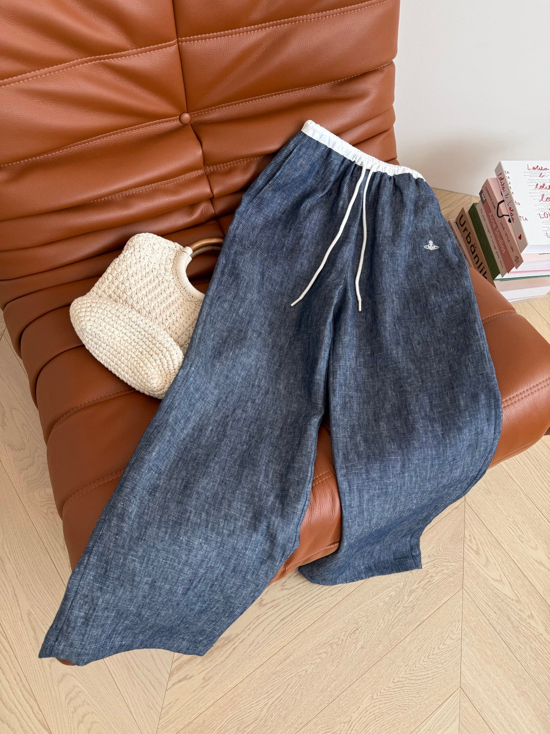 CD 25 Pants Blue White Linen