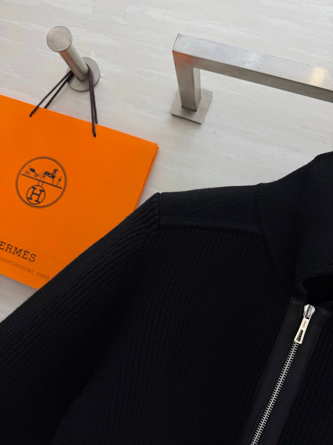 Hermes 2026 Collared Zip-Up Knit Jacket Wool 408378