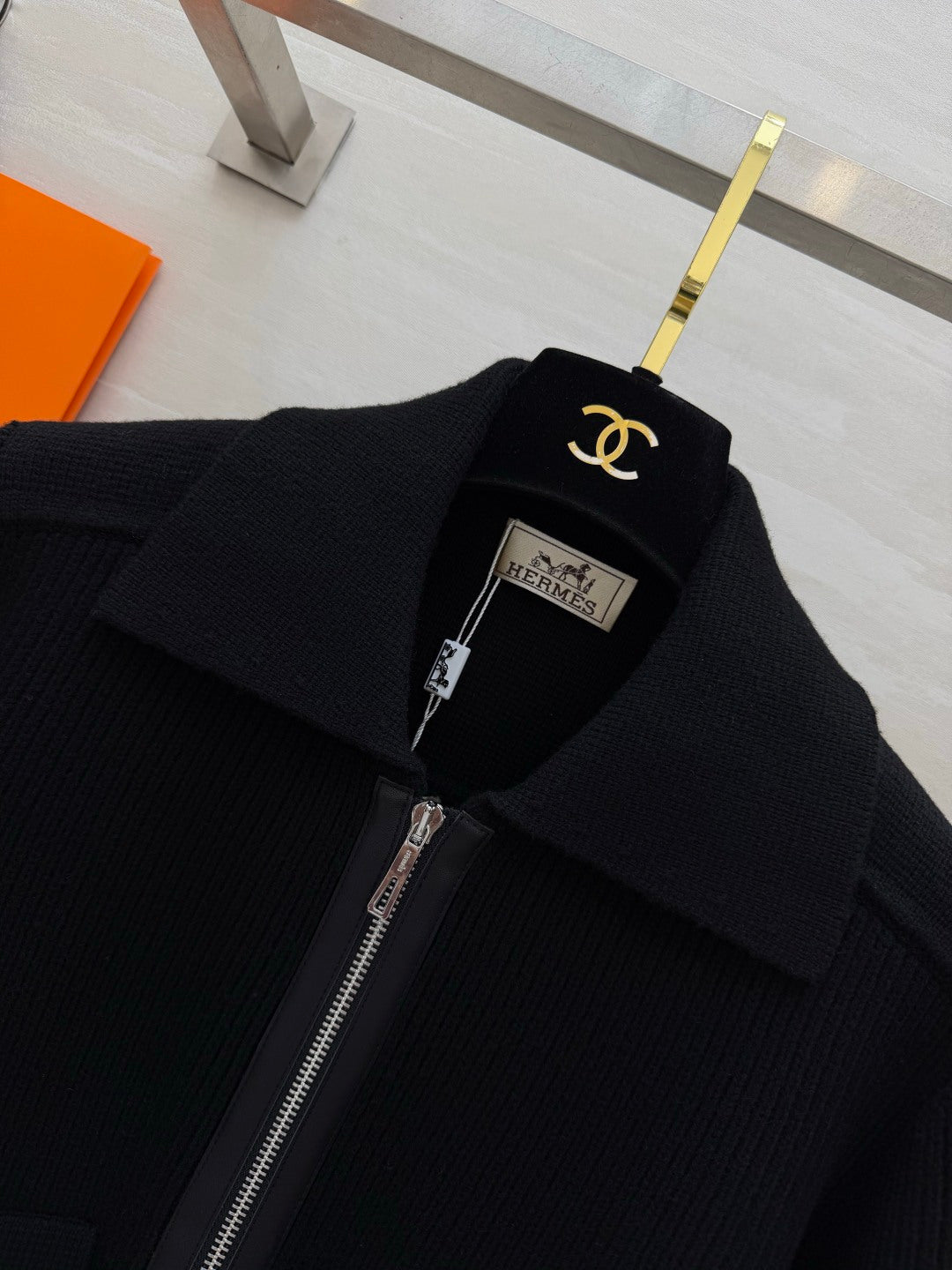 Hermes 2026 Collared Zip-Up Knit Jacket Wool 408378
