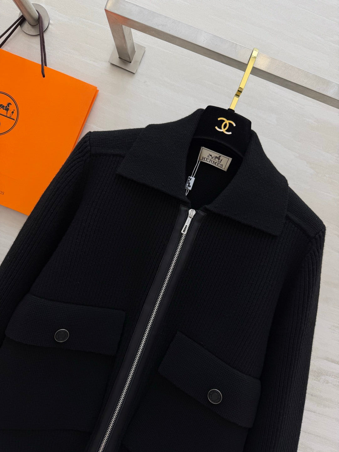 Hermes 2026 Collared Zip-Up Knit Jacket Wool 408378