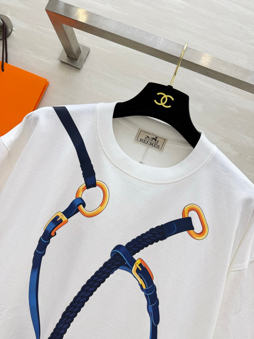 Hermes 2026 Rope Print T-Shirt White Mix Blue Cotton 408325