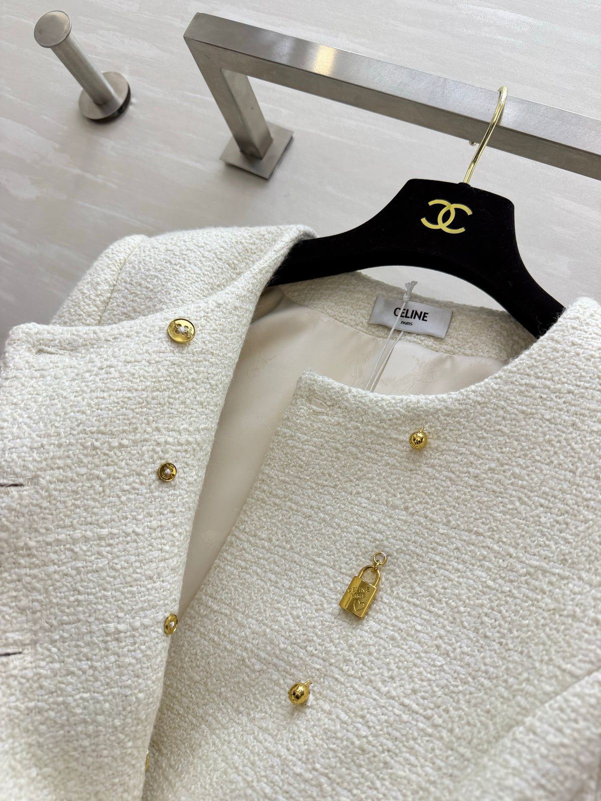 Celine 2026 Tweed Coat White Cashmere And Wool 430360
