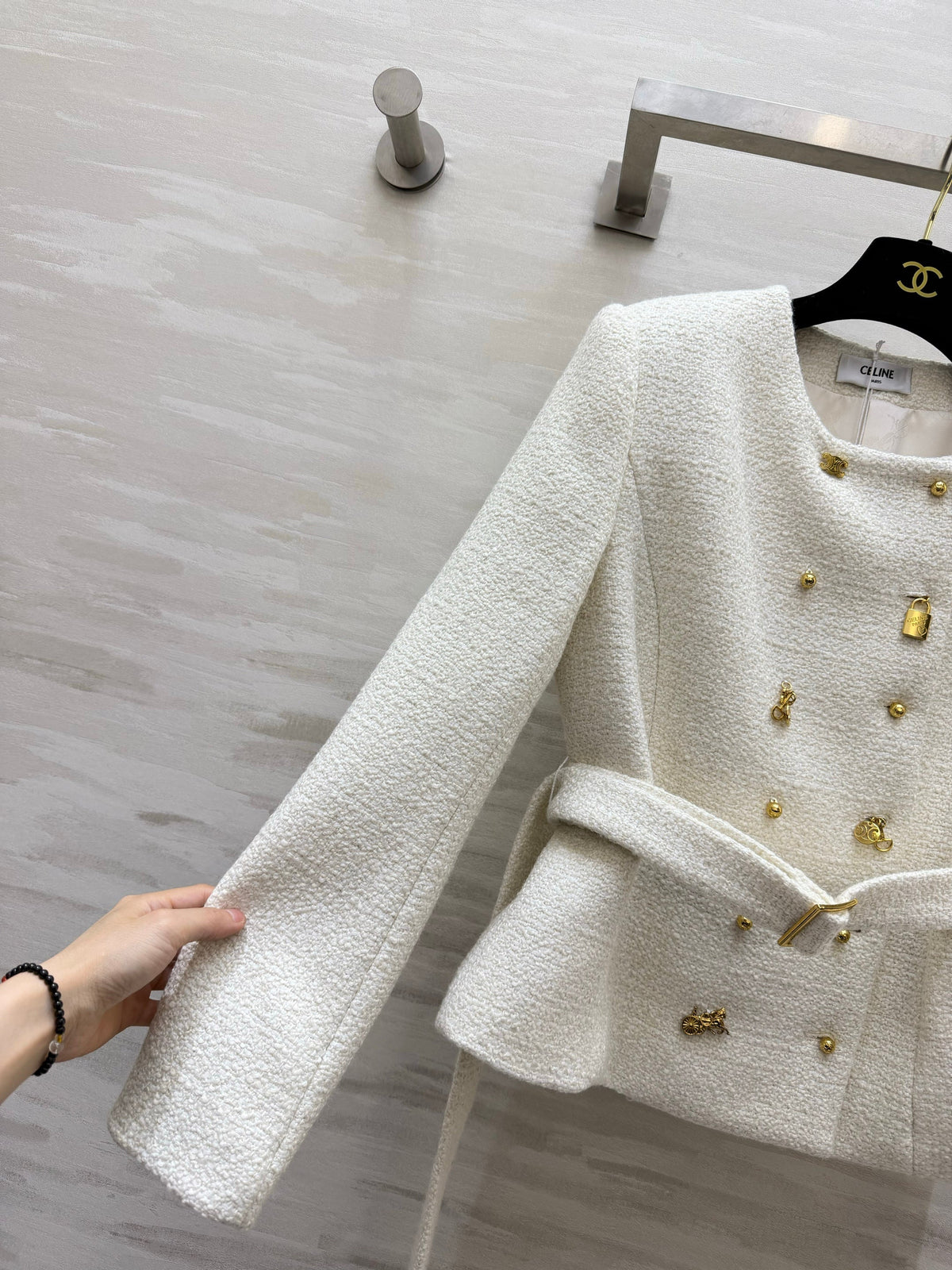 Celine 2026 Tweed Coat White Cashmere And Wool 430360