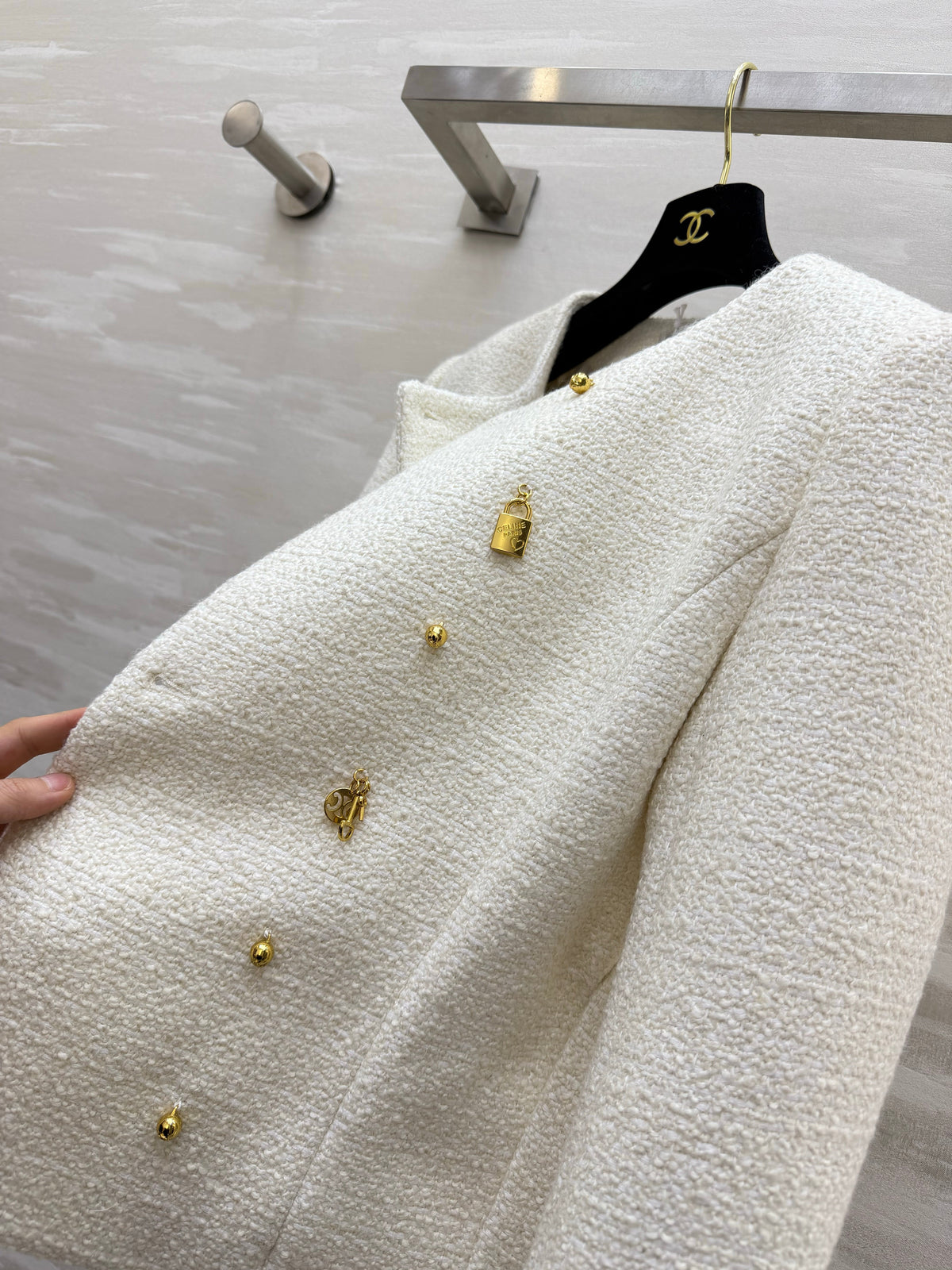 Celine 2026 Tweed Coat White Cashmere And Wool 430360