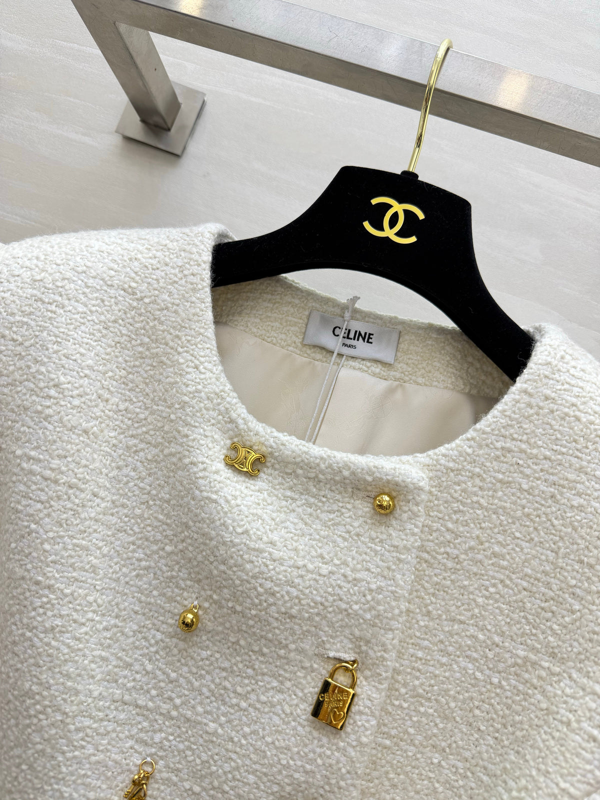 Celine 2026 Tweed Coat White Cashmere And Wool 430360