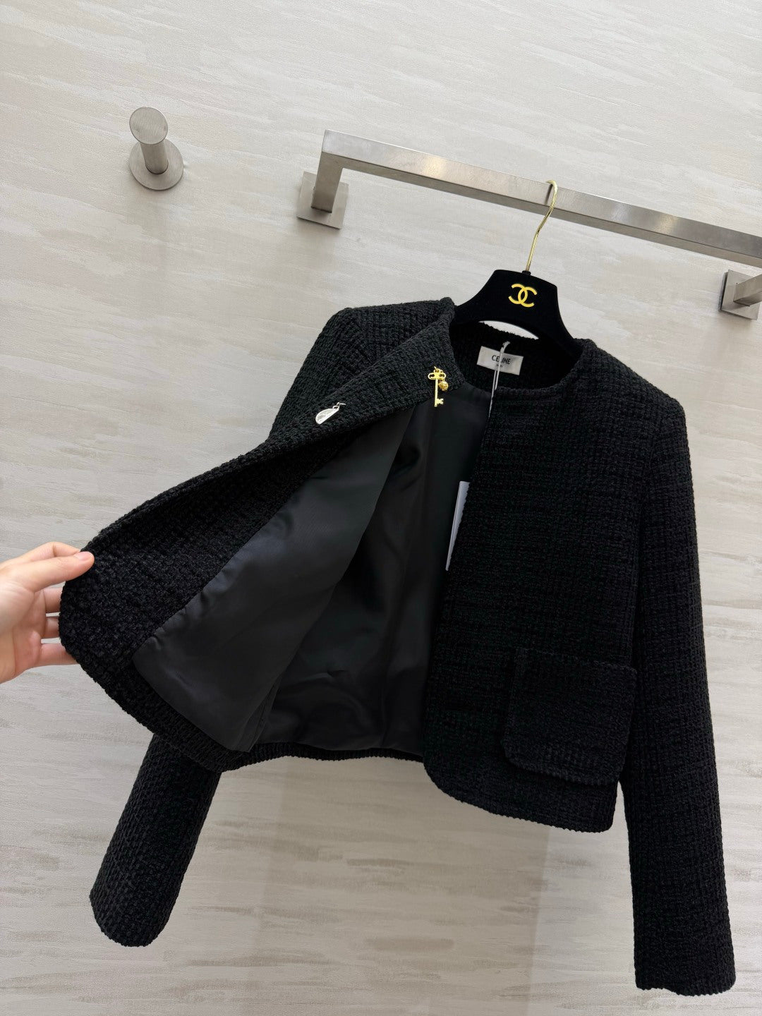 Celine 2026 Jacket White And Black Tweed Fabric 431317