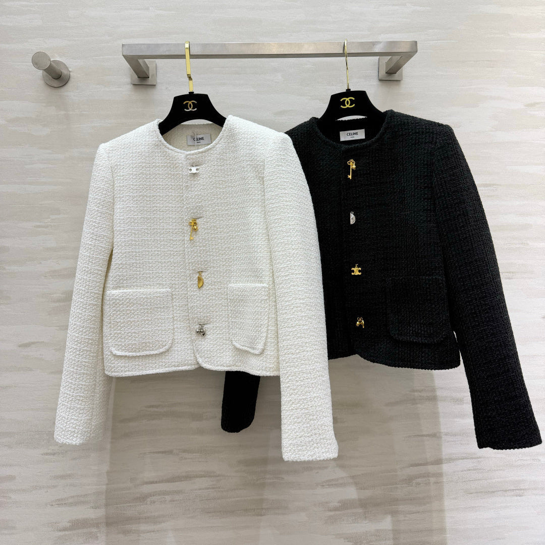 Celine 2026 Jacket White And Black Tweed Fabric 431317