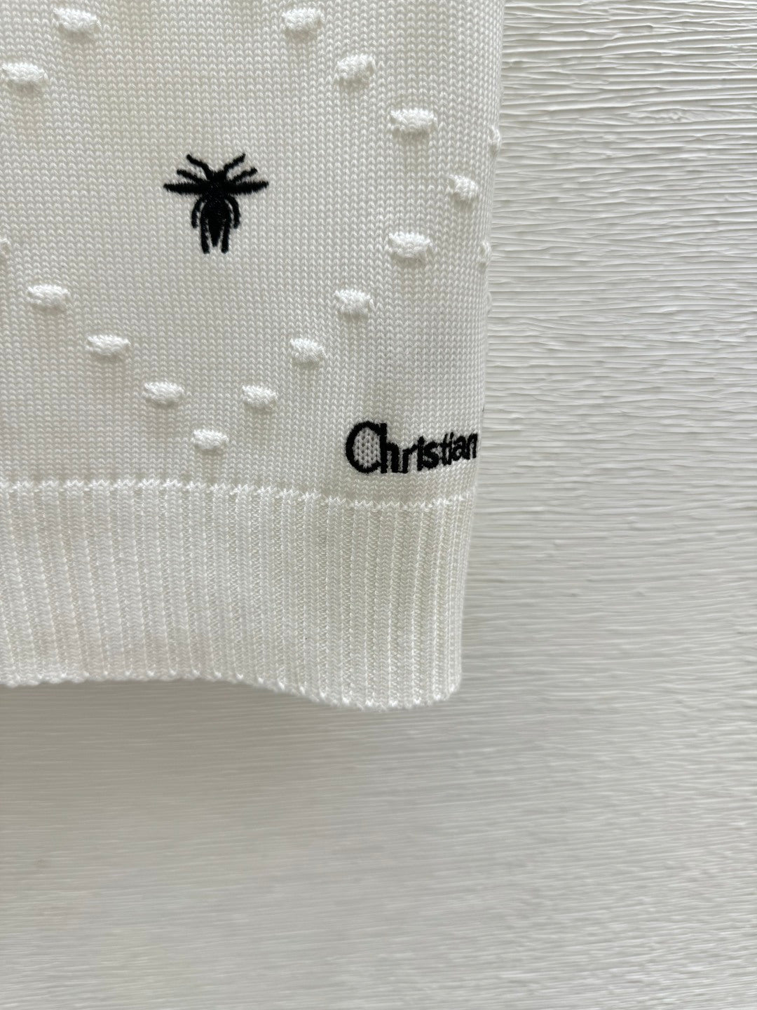 Dior 2026 Bee Round Neck Knitted Short Sleeve T-shirt Blue and White Wool