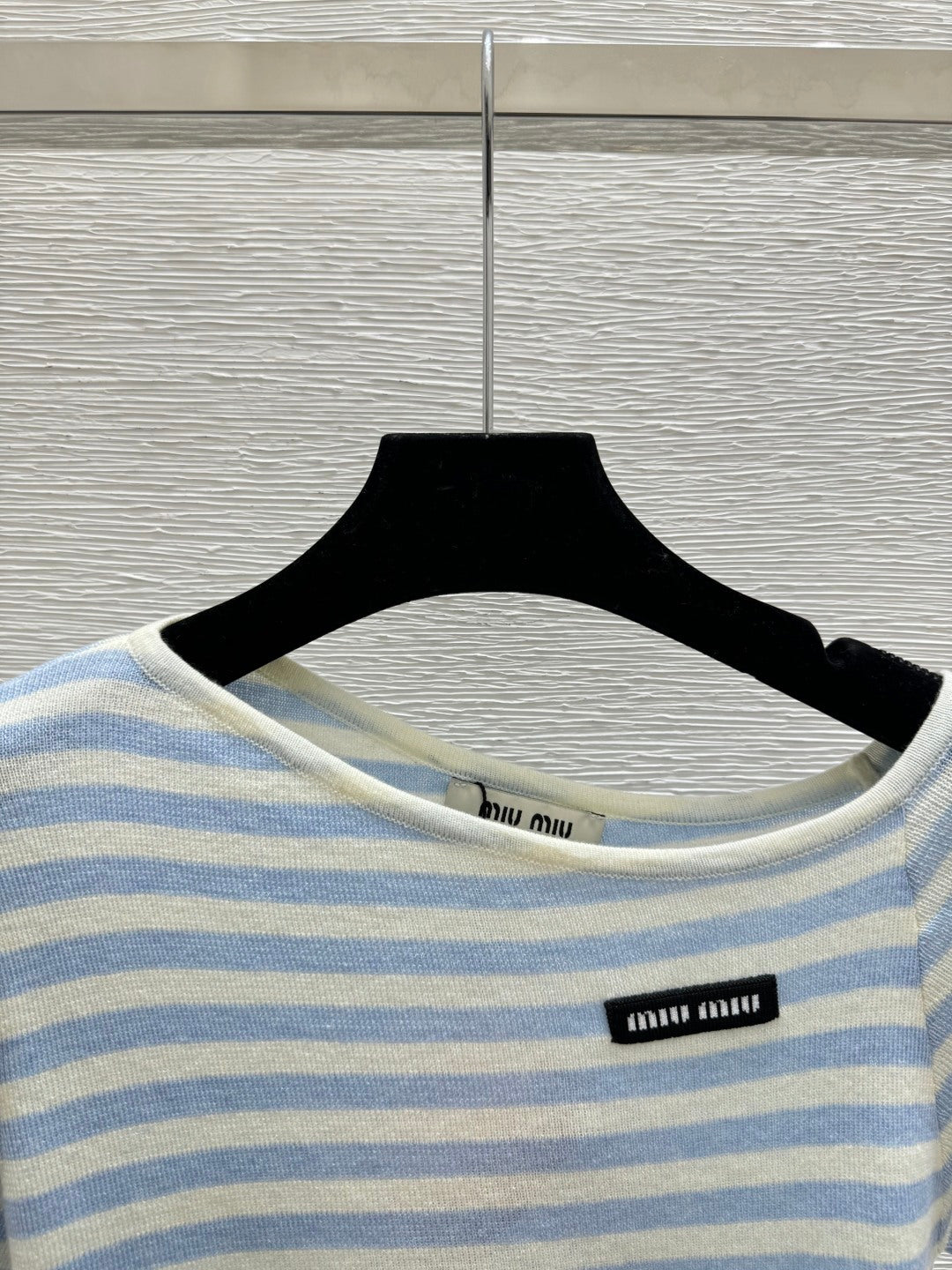 Miumiu 2026 Striped Knit Short-Sleeve Blue and Black Wool Polyester 132745