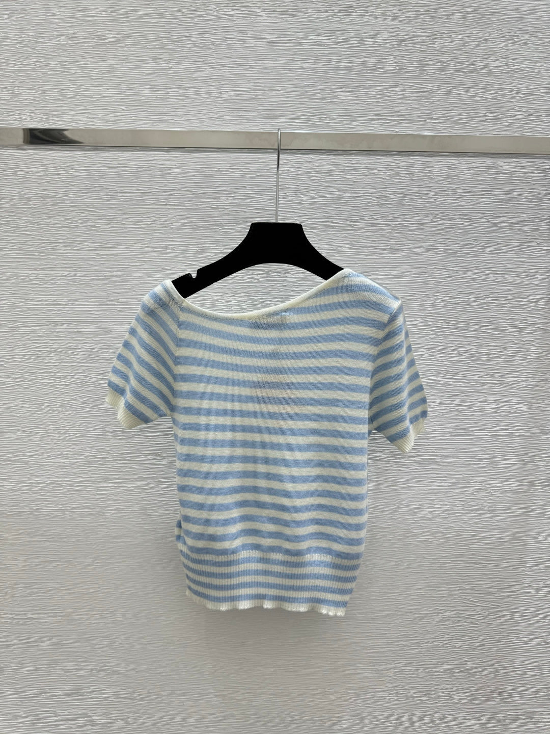 Miumiu 2026 Striped Knit Short-Sleeve Blue and Black Wool Polyester 132745