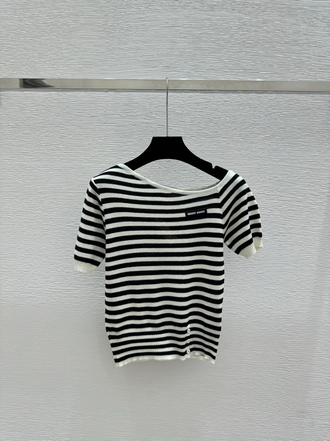Miumiu 2026 Striped Knit Short-Sleeve Blue and Black Wool Polyester 132745
