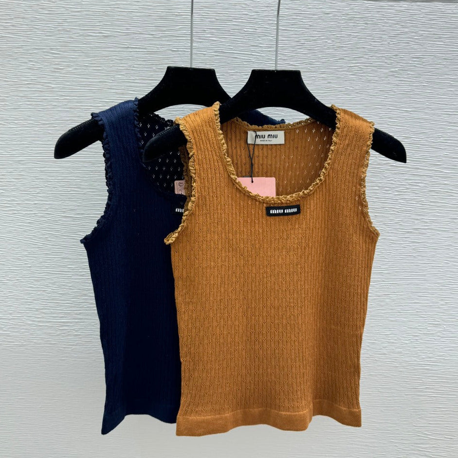 Miumiu 2026 Vest Navy Blue and Brown Wool 132749