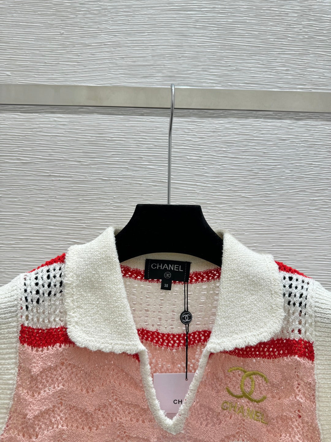 Chanel 2026 Striped Openwork Knit Vest Blue and Red Tencel 264033