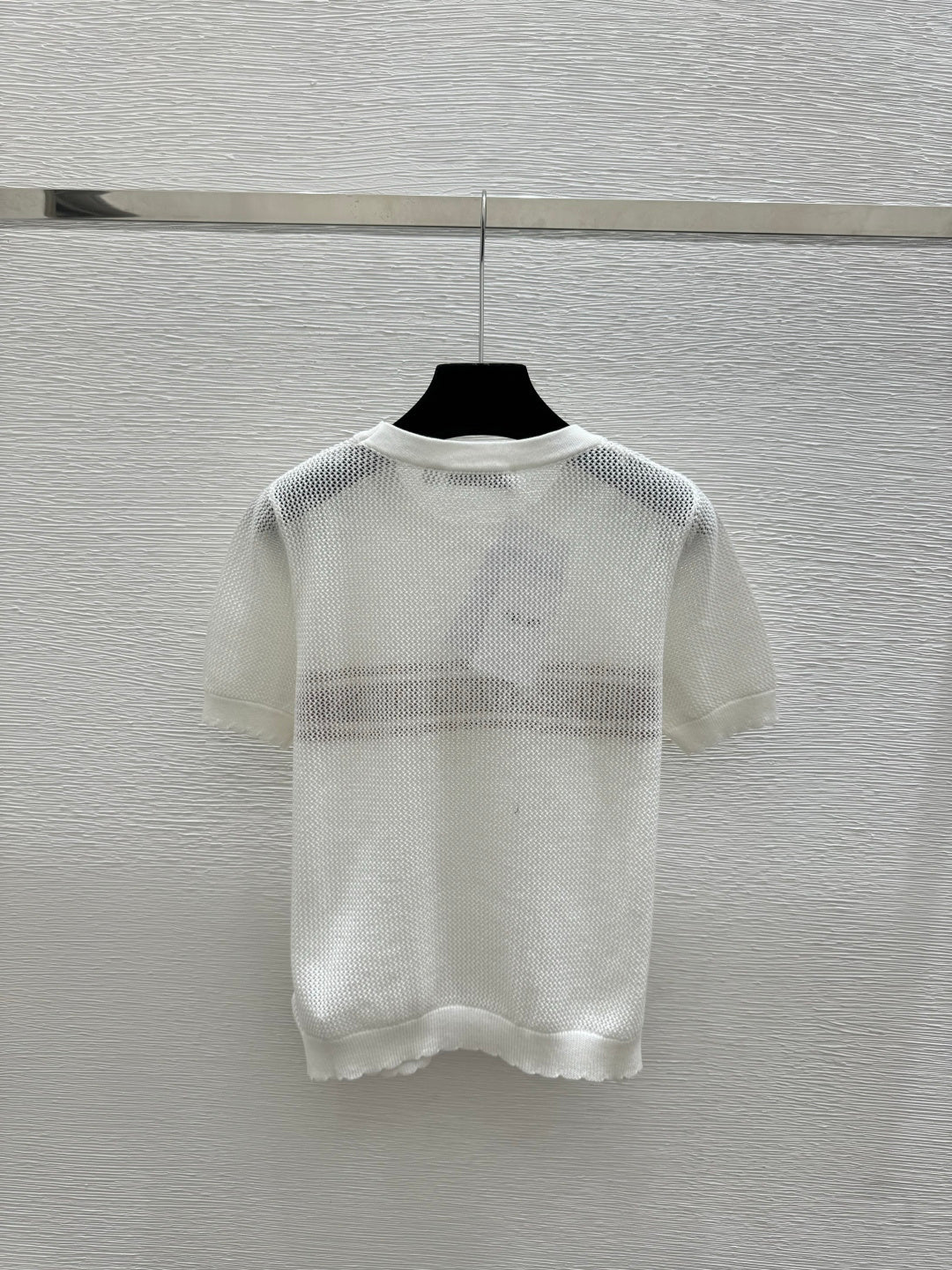 Dior 2026 Mesh Knit Short-Sleeve Top Brown and White Wool 341180