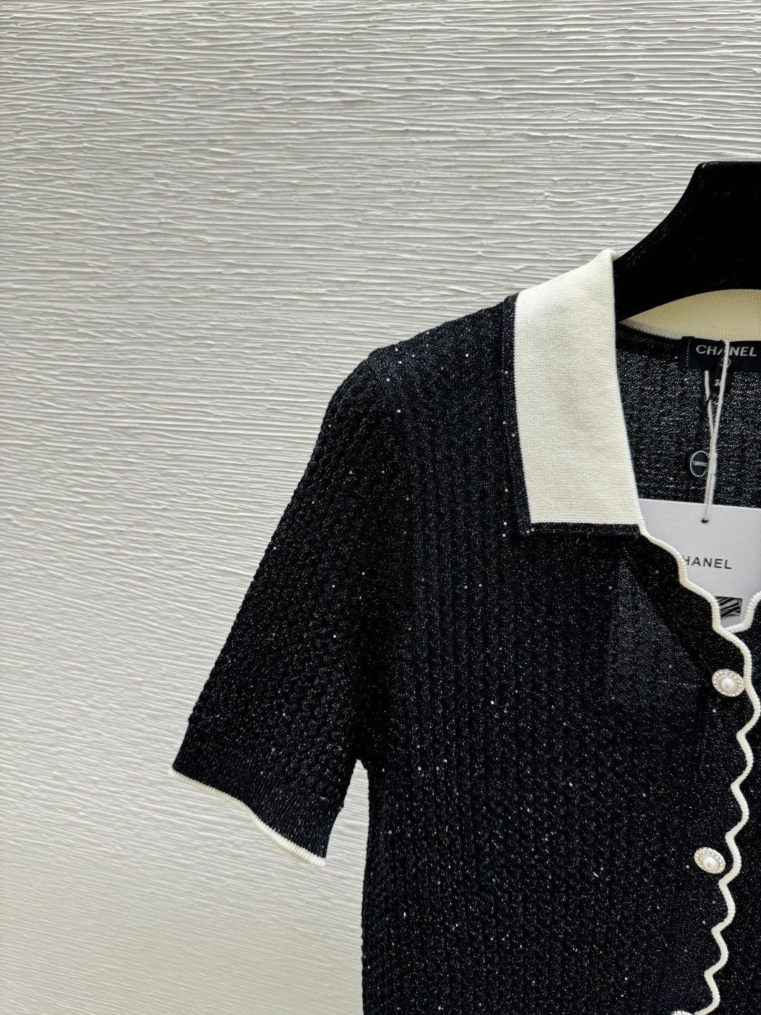 Chanel 2026 Lapel Sequin Knit Short-Sleeve Black Cotton Polyamide 397736