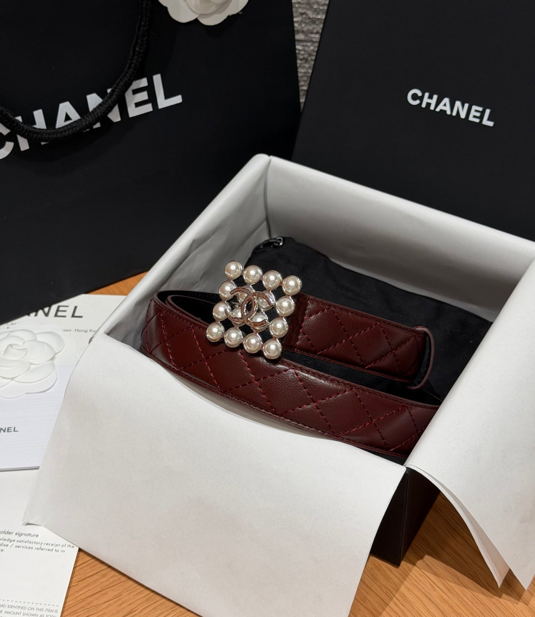 Chanel 2026 Quilted CC Chain Belt Burgundy