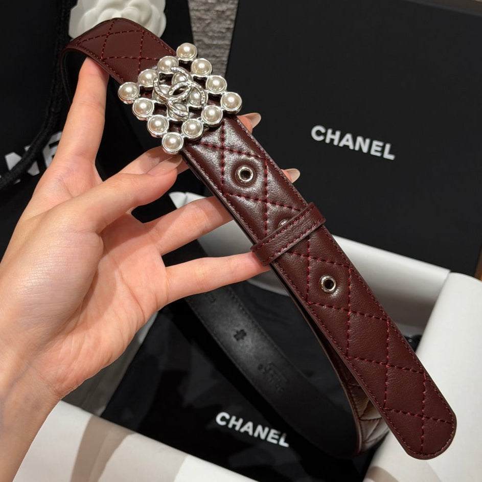 Chanel 2026 Quilted CC Chain Belt Burgundy