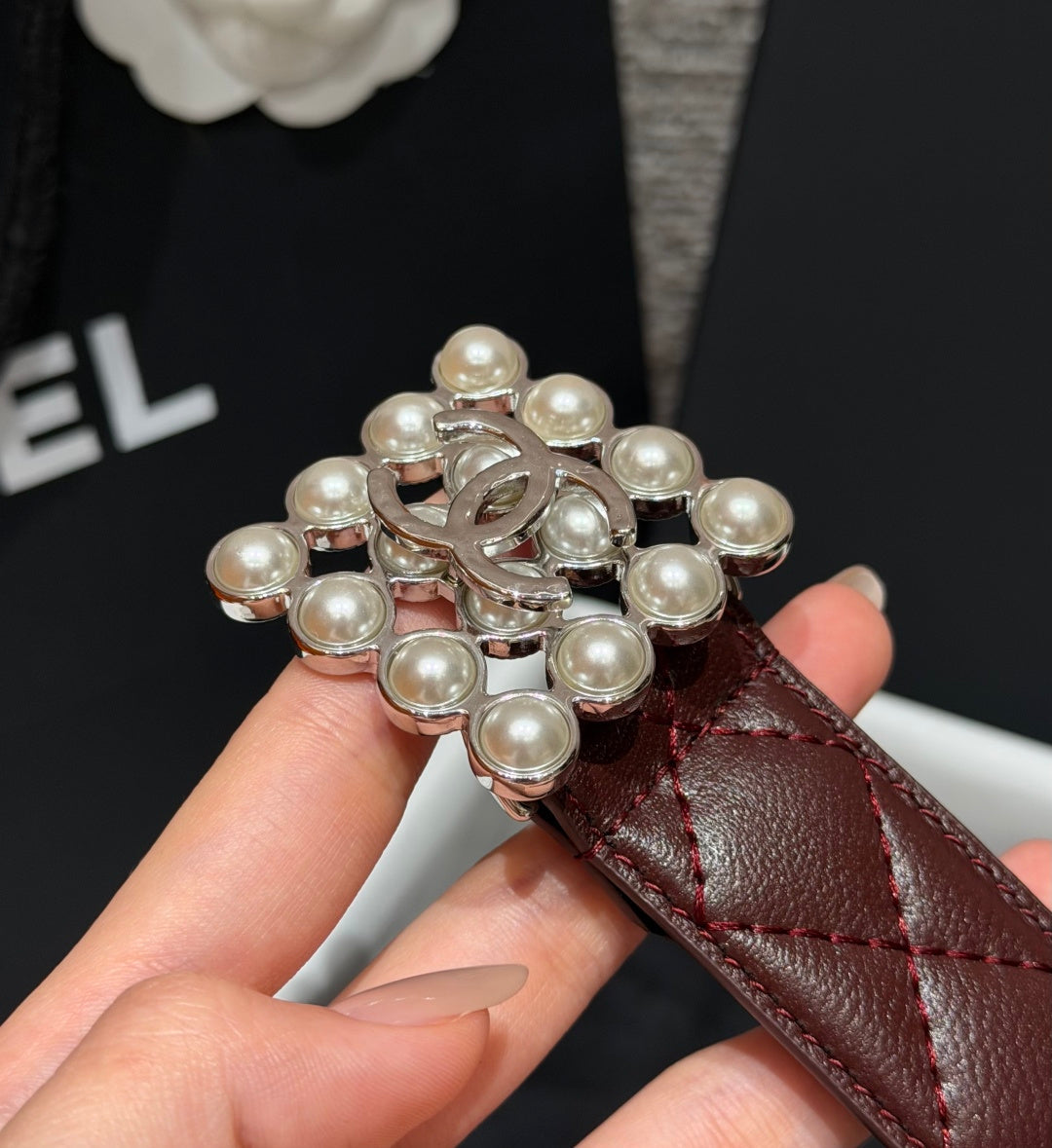 Chanel 2026 Quilted CC Chain Belt Burgundy