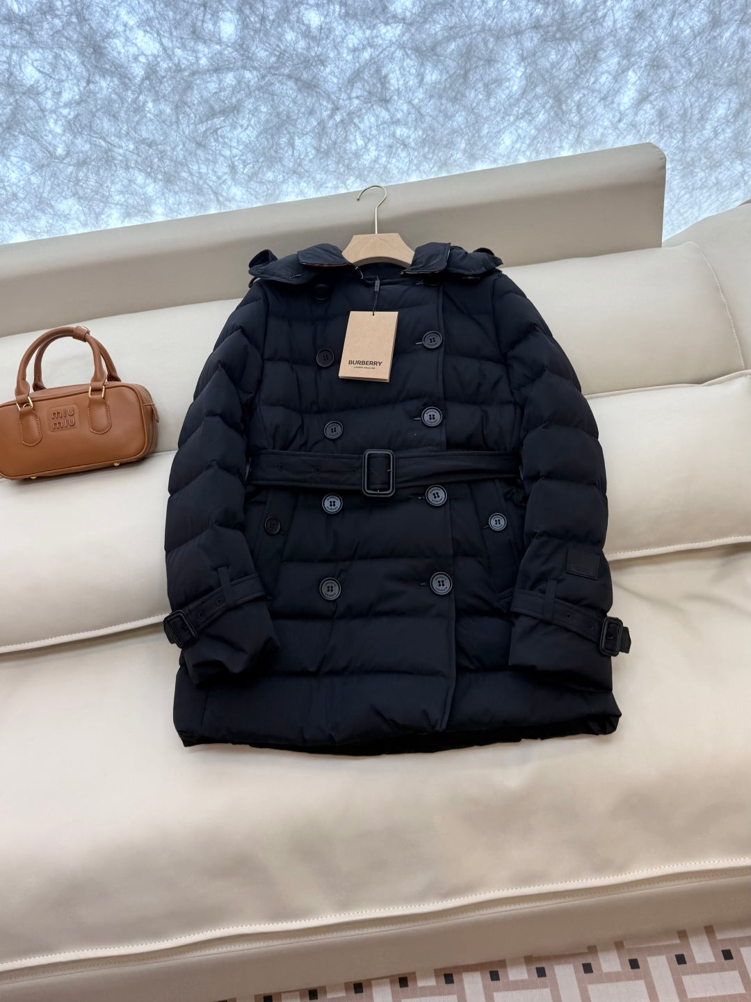 Burberry 25 Double-Breasted Slim Fit Short Down Jacket Black Polyester