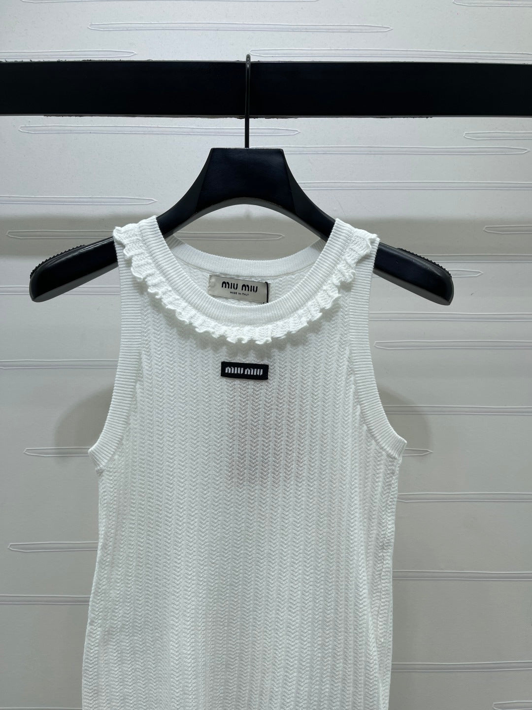 Miumiu 2026 Lace Collar Knitted Vest White Tencel 380691