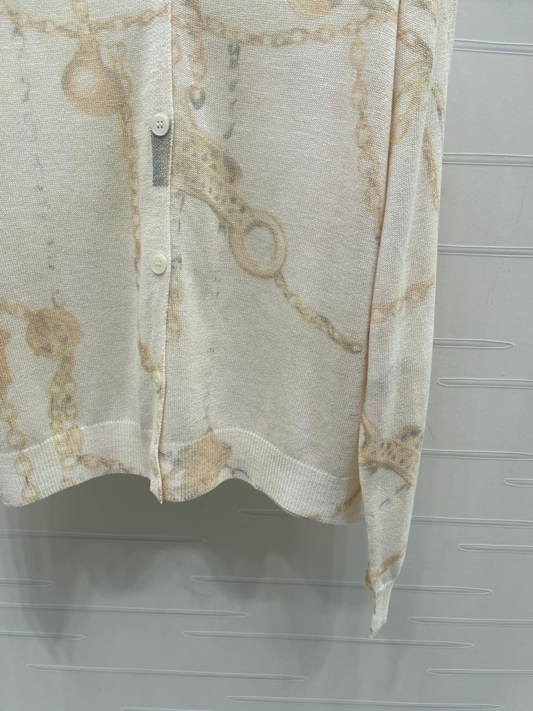 Hermes 2026 Printed V-neck Knit Long-Sleeve Cardigan Cream Wool 661988