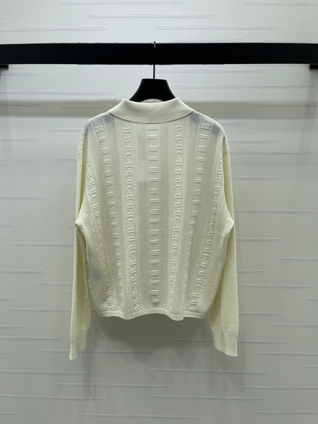 Hermes 2026 Collared Knit Long-Sleeve Top Cream Tencel Cotton 413333