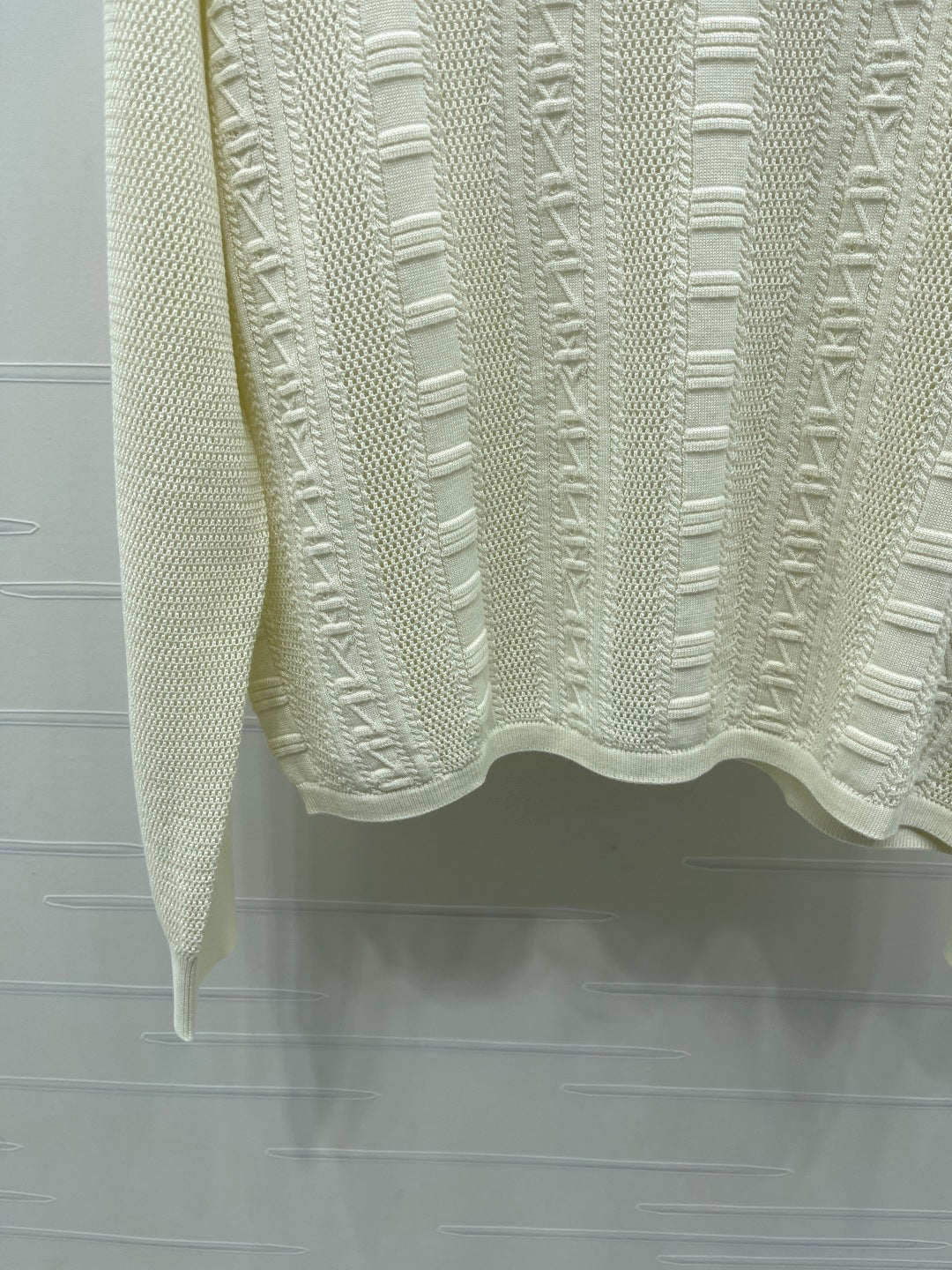 Hermes 2026 Collared Knit Long-Sleeve Top Cream Tencel Cotton 413333