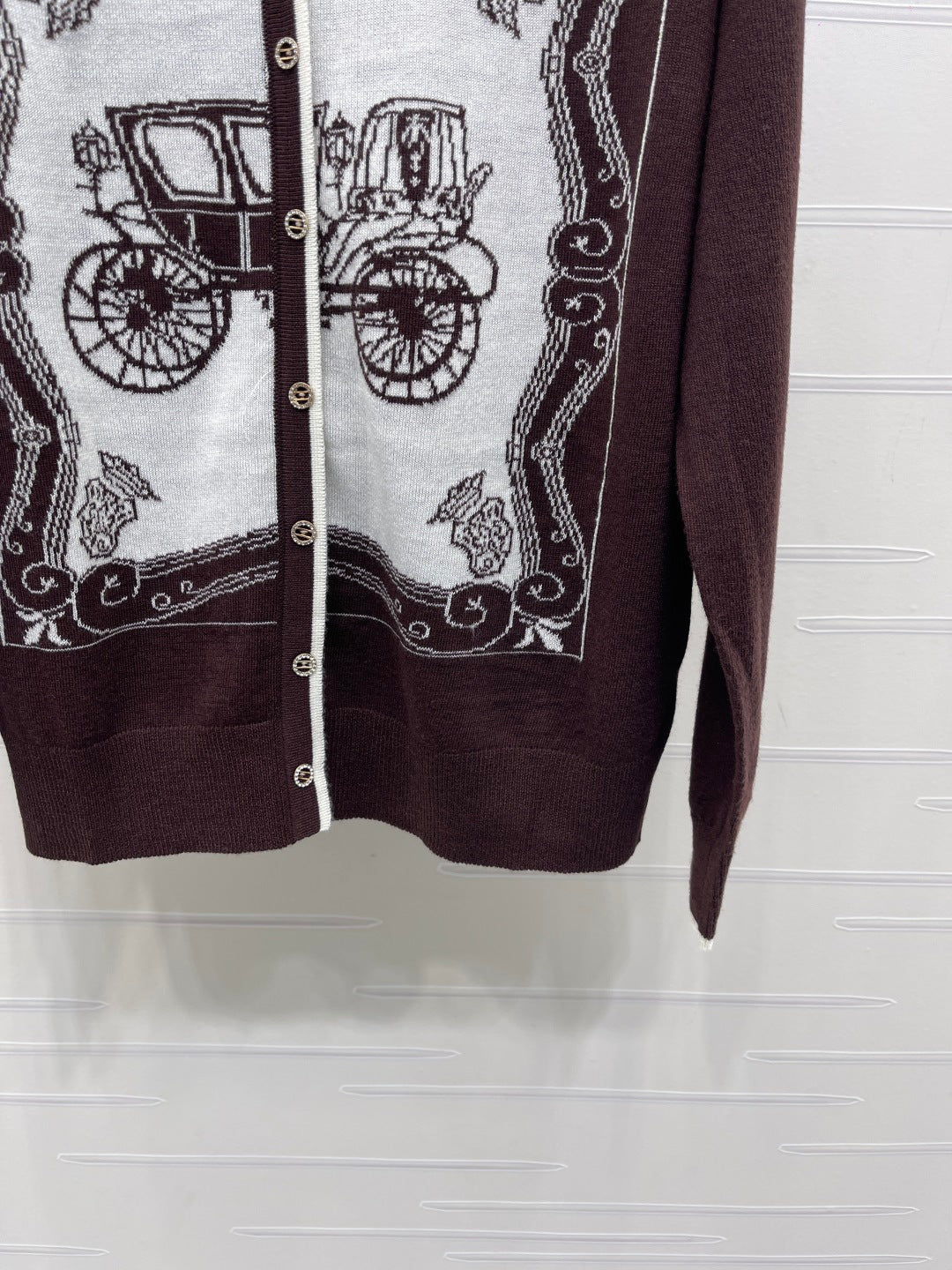 Hermes 2026 V-neck Printed Knit Long-sleeved Cardigan Wool 417078